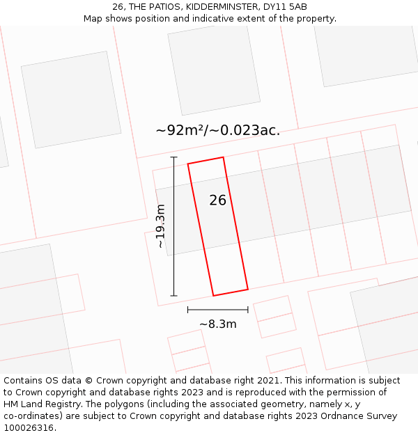 26, THE PATIOS, KIDDERMINSTER, DY11 5AB: Plot and title map