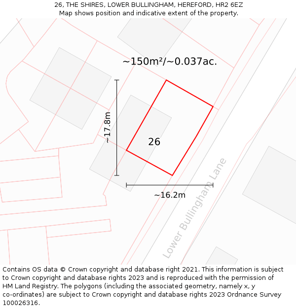 26, THE SHIRES, LOWER BULLINGHAM, HEREFORD, HR2 6EZ: Plot and title map