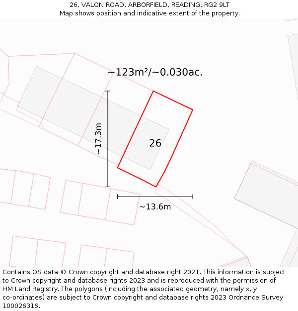 26, VALON ROAD, ARBORFIELD, READING, RG2 9LT: Plot and title map