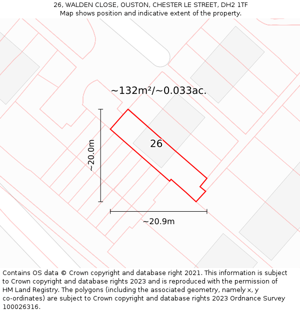 26, WALDEN CLOSE, OUSTON, CHESTER LE STREET, DH2 1TF: Plot and title map