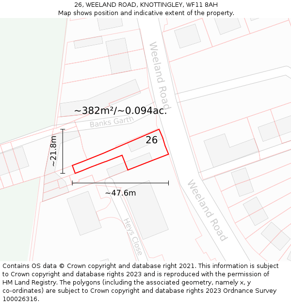 26, WEELAND ROAD, KNOTTINGLEY, WF11 8AH: Plot and title map