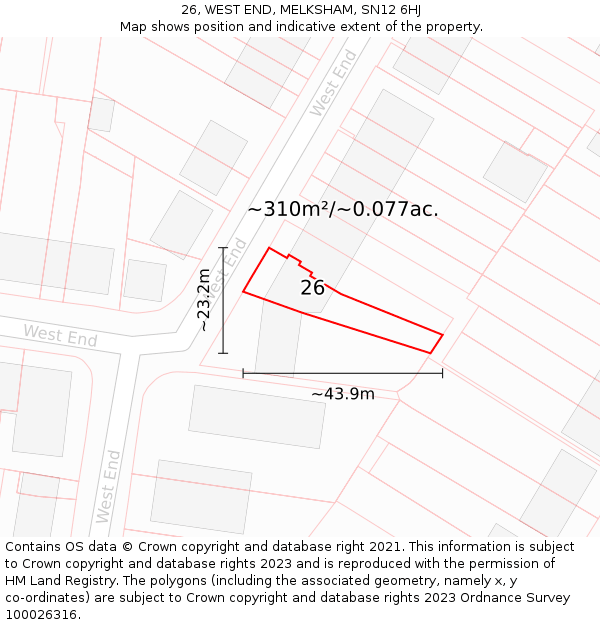 26, WEST END, MELKSHAM, SN12 6HJ: Plot and title map