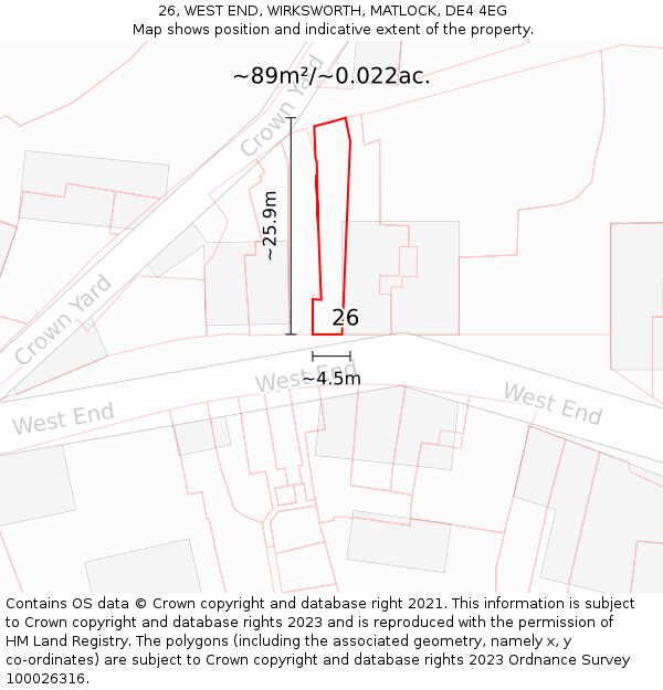 26, WEST END, WIRKSWORTH, MATLOCK, DE4 4EG: Plot and title map