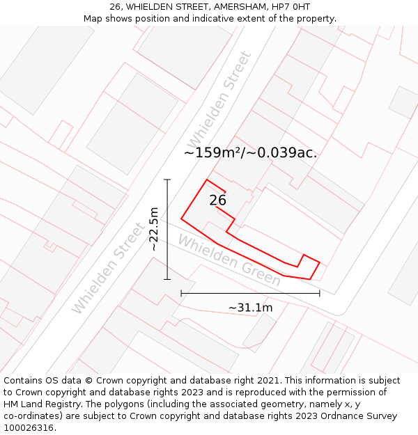 26, WHIELDEN STREET, AMERSHAM, HP7 0HT: Plot and title map