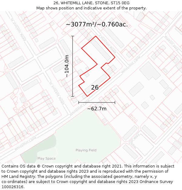 26, WHITEMILL LANE, STONE, ST15 0EG: Plot and title map