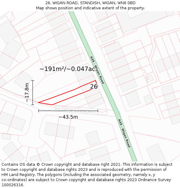 26, WIGAN ROAD, STANDISH, WIGAN, WN6 0BD: Plot and title map