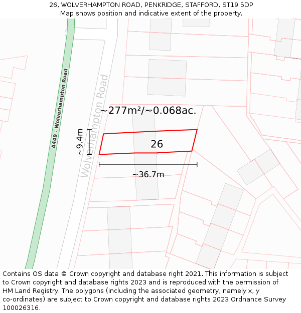 26, WOLVERHAMPTON ROAD, PENKRIDGE, STAFFORD, ST19 5DP: Plot and title map