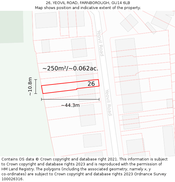 26, YEOVIL ROAD, FARNBOROUGH, GU14 6LB: Plot and title map