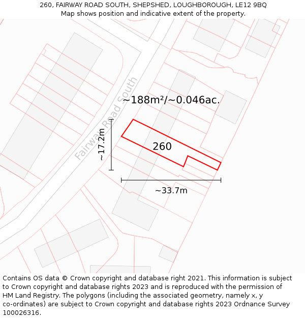 260, FAIRWAY ROAD SOUTH, SHEPSHED, LOUGHBOROUGH, LE12 9BQ: Plot and title map