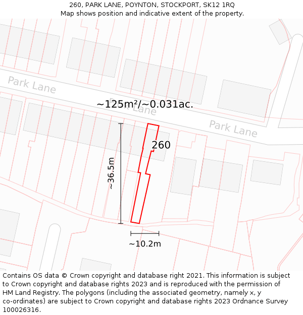 260, PARK LANE, POYNTON, STOCKPORT, SK12 1RQ: Plot and title map