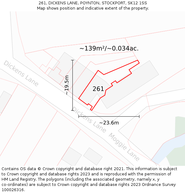 261, DICKENS LANE, POYNTON, STOCKPORT, SK12 1SS: Plot and title map