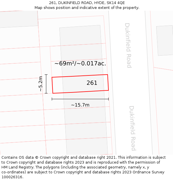 261, DUKINFIELD ROAD, HYDE, SK14 4QE: Plot and title map