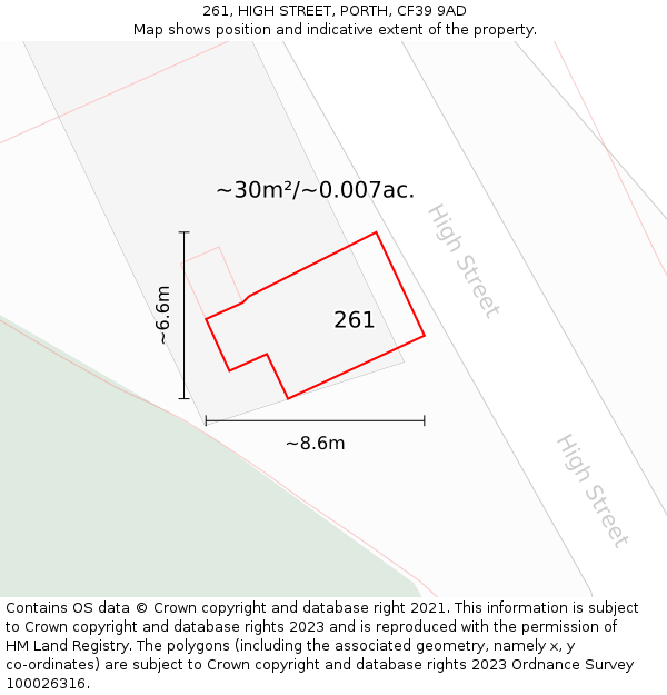 261, HIGH STREET, PORTH, CF39 9AD: Plot and title map