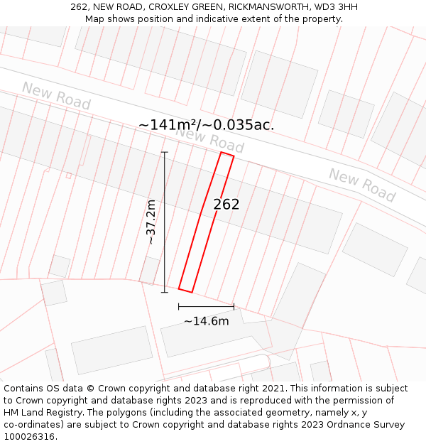 262, NEW ROAD, CROXLEY GREEN, RICKMANSWORTH, WD3 3HH: Plot and title map