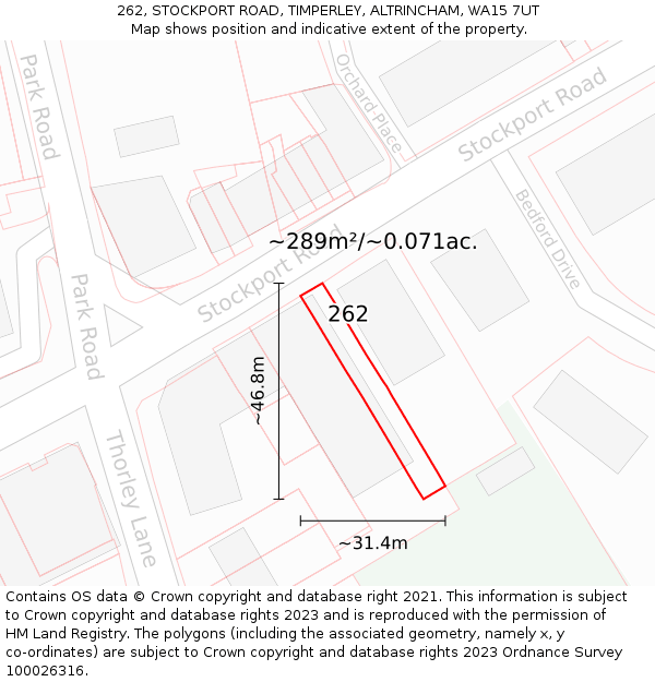262, STOCKPORT ROAD, TIMPERLEY, ALTRINCHAM, WA15 7UT: Plot and title map