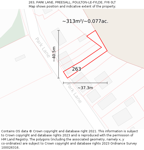 263, PARK LANE, PREESALL, POULTON-LE-FYLDE, FY6 0LT: Plot and title map