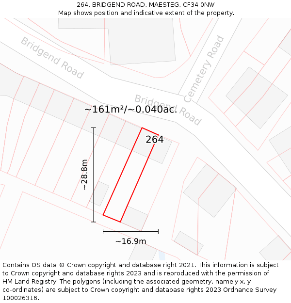 264, BRIDGEND ROAD, MAESTEG, CF34 0NW: Plot and title map