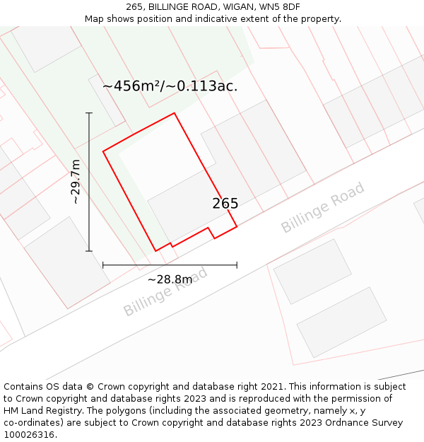 265, BILLINGE ROAD, WIGAN, WN5 8DF: Plot and title map