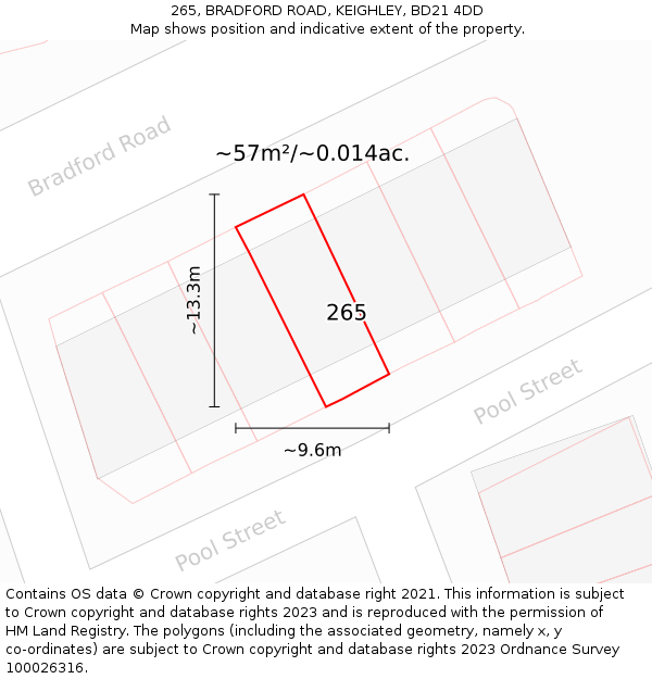 265, BRADFORD ROAD, KEIGHLEY, BD21 4DD: Plot and title map