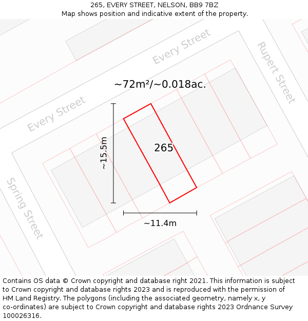265, EVERY STREET, NELSON, BB9 7BZ: Plot and title map