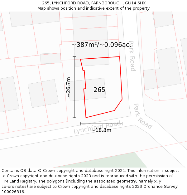 265, LYNCHFORD ROAD, FARNBOROUGH, GU14 6HX: Plot and title map