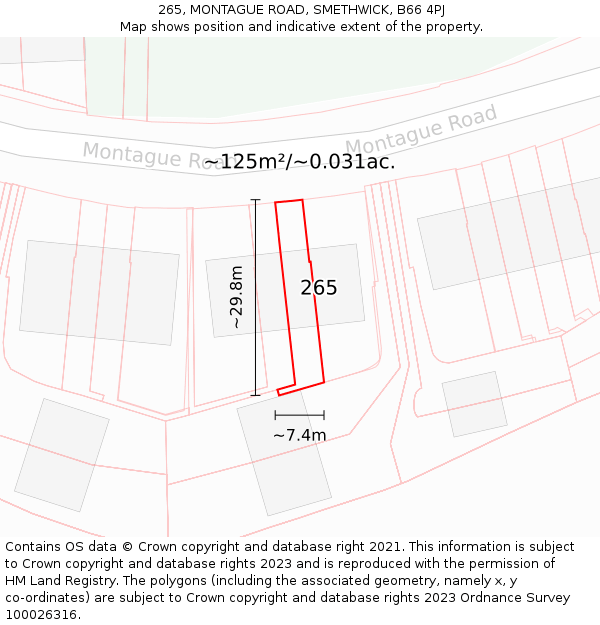 265, MONTAGUE ROAD, SMETHWICK, B66 4PJ: Plot and title map