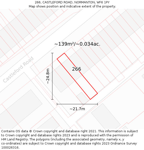 266, CASTLEFORD ROAD, NORMANTON, WF6 1PY: Plot and title map