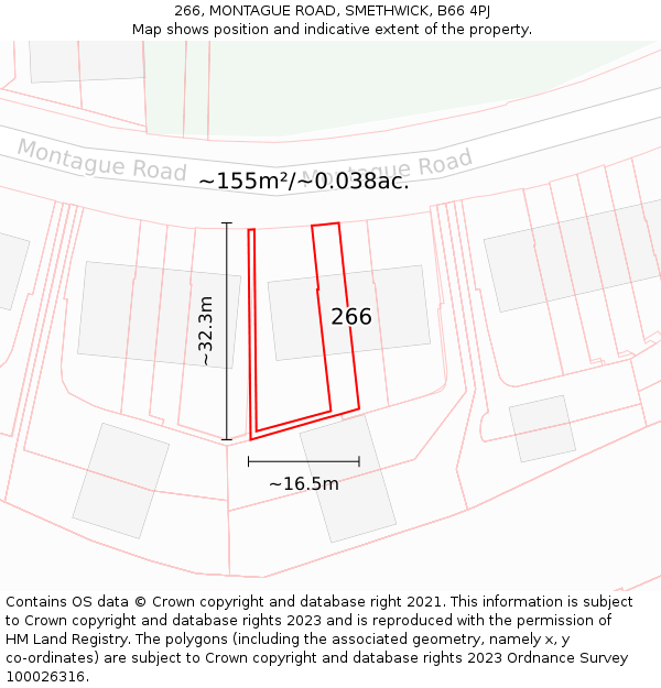 266, MONTAGUE ROAD, SMETHWICK, B66 4PJ: Plot and title map