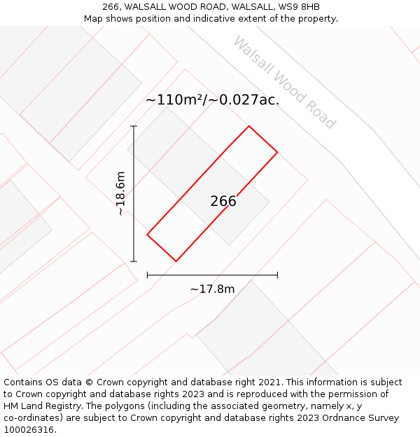 266, WALSALL WOOD ROAD, WALSALL, WS9 8HB: Plot and title map