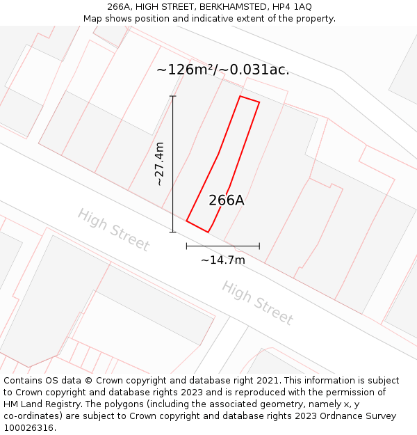 266A, HIGH STREET, BERKHAMSTED, HP4 1AQ: Plot and title map
