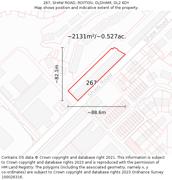 267, SHAW ROAD, ROYTON, OLDHAM, OL2 6DY: Plot and title map