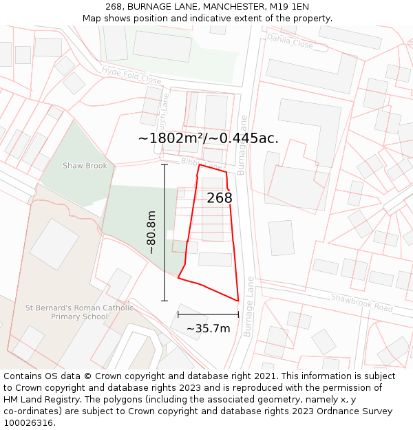268, BURNAGE LANE, MANCHESTER, M19 1EN: Plot and title map