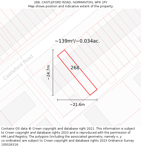 268, CASTLEFORD ROAD, NORMANTON, WF6 1PY: Plot and title map