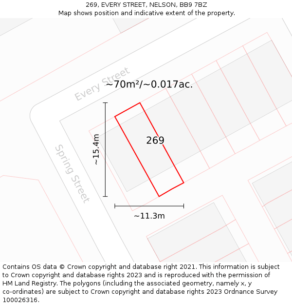 269, EVERY STREET, NELSON, BB9 7BZ: Plot and title map