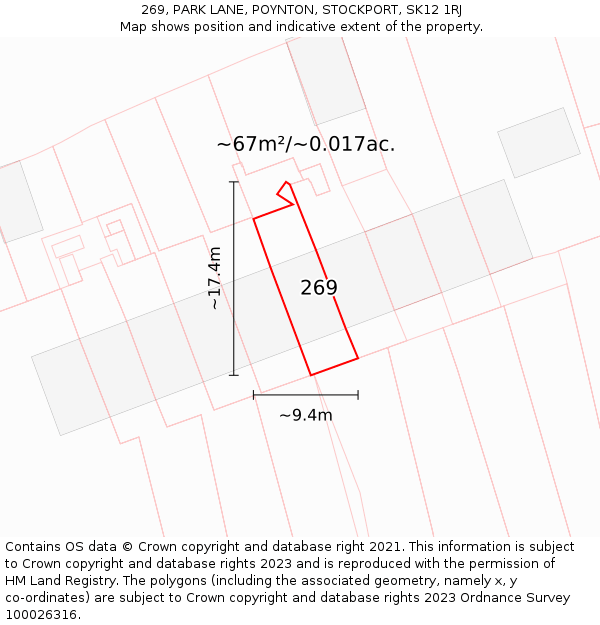 269, PARK LANE, POYNTON, STOCKPORT, SK12 1RJ: Plot and title map