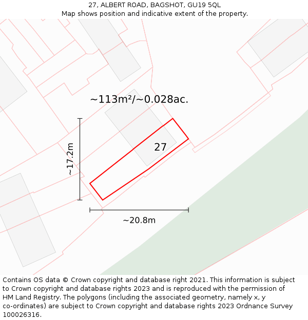 27, ALBERT ROAD, BAGSHOT, GU19 5QL: Plot and title map