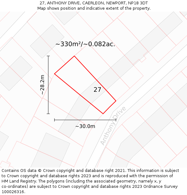 27, ANTHONY DRIVE, CAERLEON, NEWPORT, NP18 3DT: Plot and title map