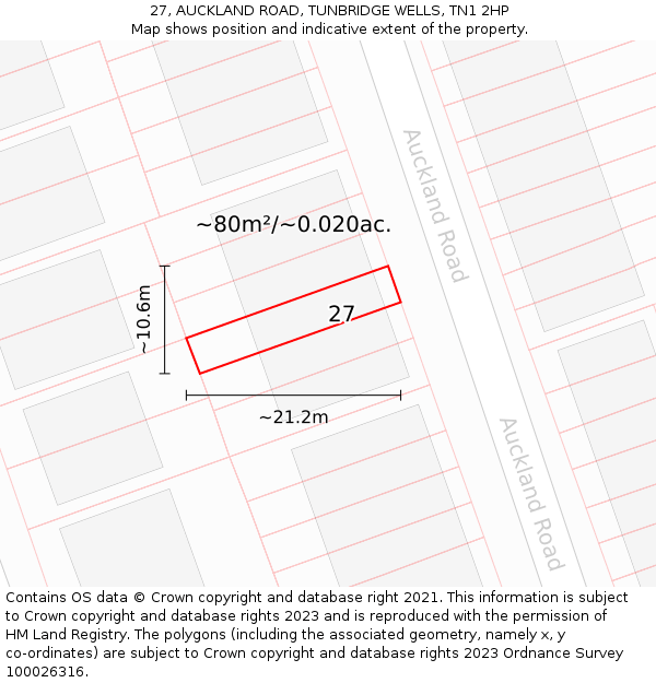 27, AUCKLAND ROAD, TUNBRIDGE WELLS, TN1 2HP: Plot and title map