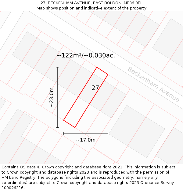 27, BECKENHAM AVENUE, EAST BOLDON, NE36 0EH: Plot and title map