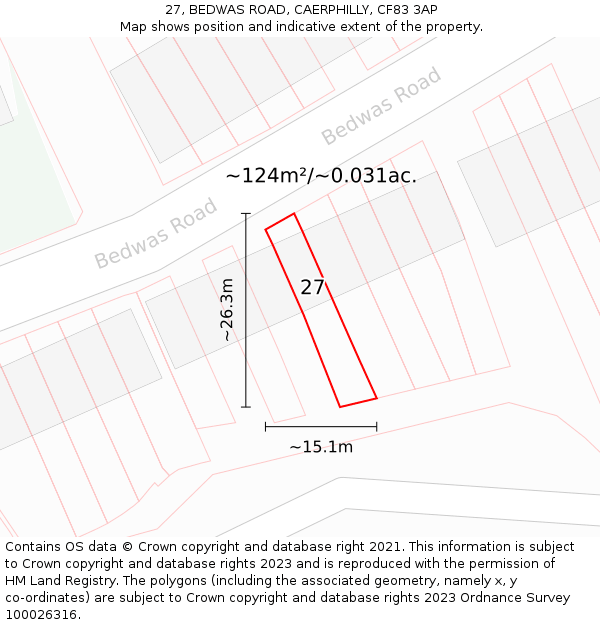 27, BEDWAS ROAD, CAERPHILLY, CF83 3AP: Plot and title map