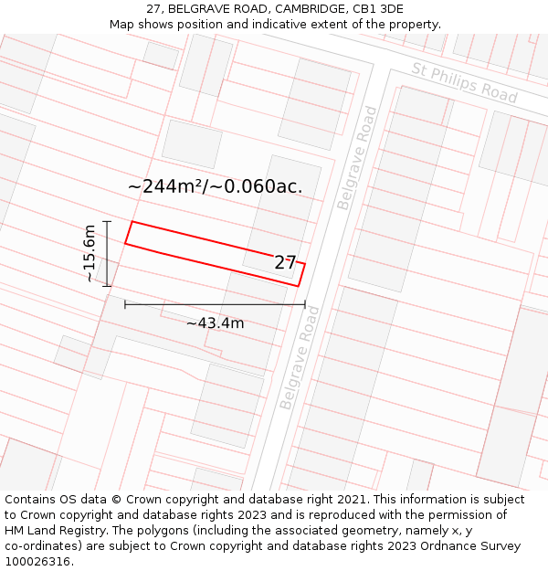 27, BELGRAVE ROAD, CAMBRIDGE, CB1 3DE: Plot and title map