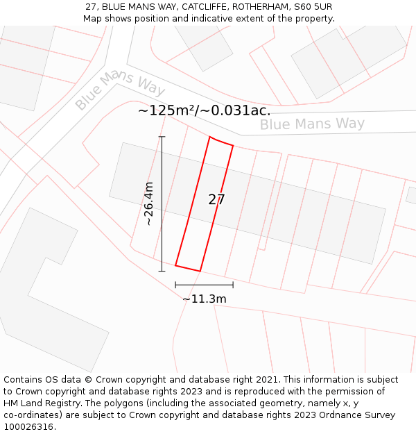 27, BLUE MANS WAY, CATCLIFFE, ROTHERHAM, S60 5UR: Plot and title map