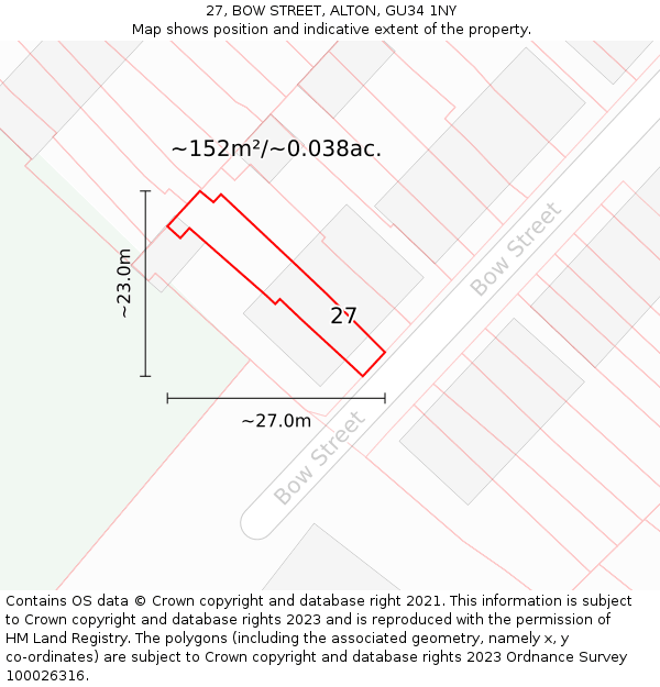 27, BOW STREET, ALTON, GU34 1NY: Plot and title map