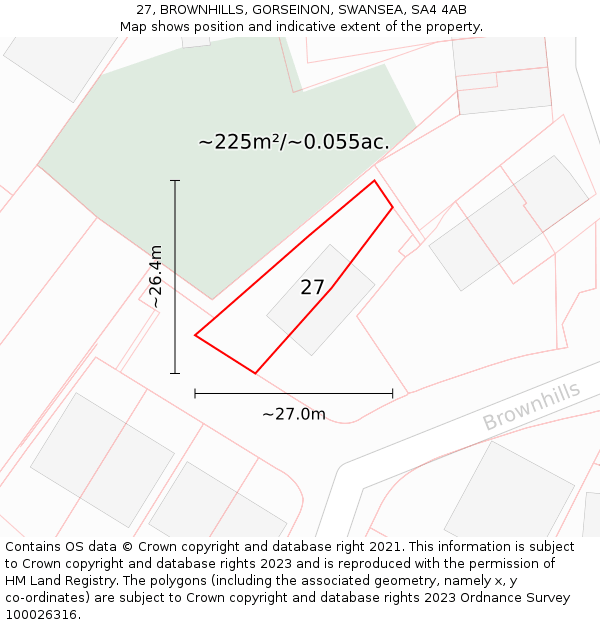 27, BROWNHILLS, GORSEINON, SWANSEA, SA4 4AB: Plot and title map