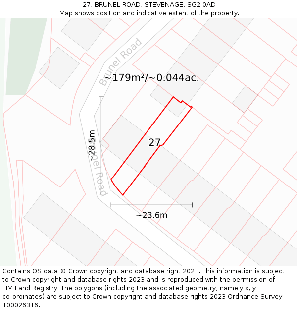 27, BRUNEL ROAD, STEVENAGE, SG2 0AD: Plot and title map