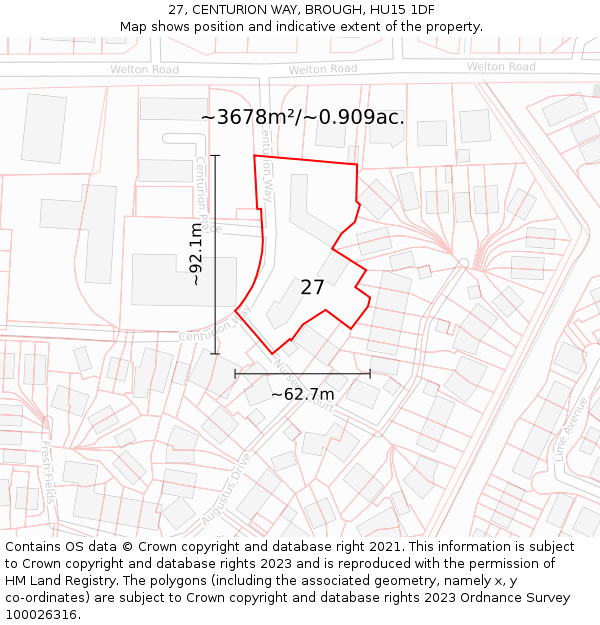 27, CENTURION WAY, BROUGH, HU15 1DF: Plot and title map