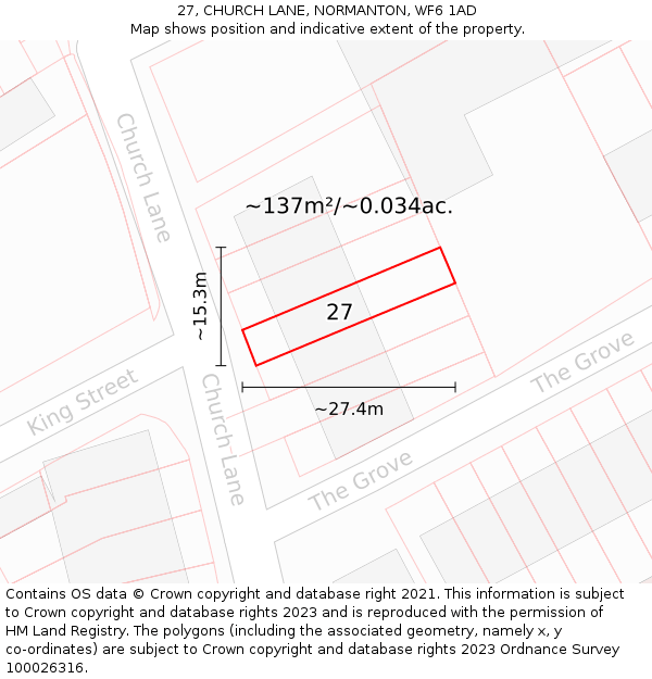 27, CHURCH LANE, NORMANTON, WF6 1AD: Plot and title map