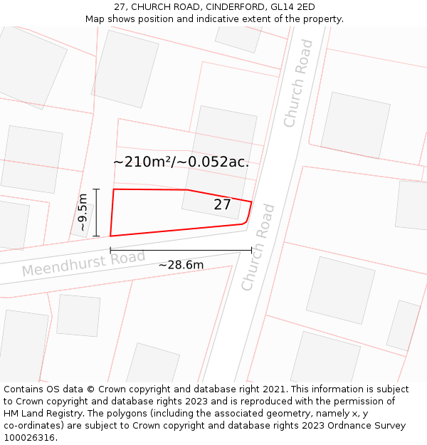 27, CHURCH ROAD, CINDERFORD, GL14 2ED: Plot and title map