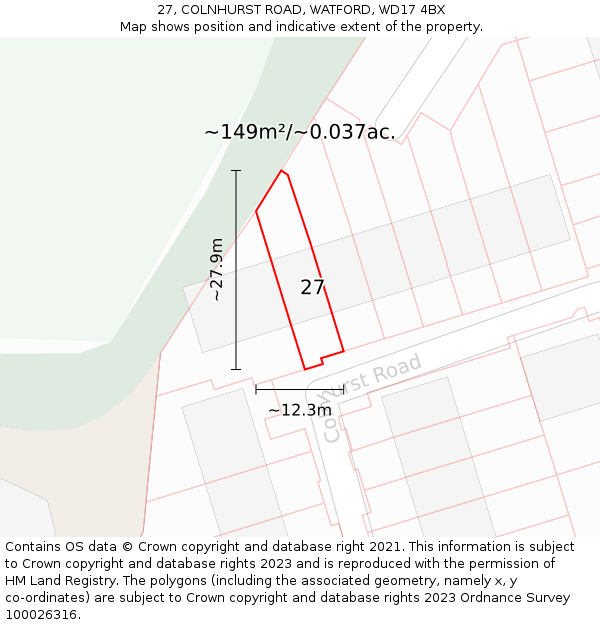 27, COLNHURST ROAD, WATFORD, WD17 4BX: Plot and title map