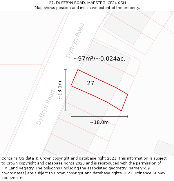 27, DUFFRYN ROAD, MAESTEG, CF34 0SH: Plot and title map